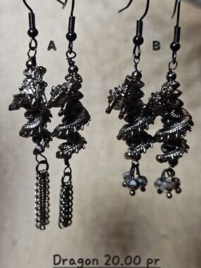 Dragon Dangle Earrings - Black Metallic Women Jewelry 2 Pr Sets